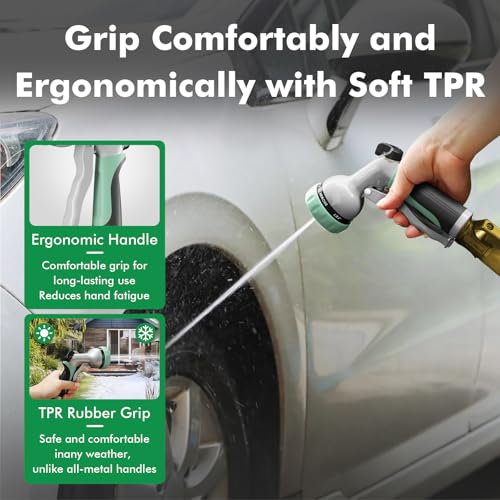 RESTMO Garden Hose Nozzle, Heavy Duty Metal Water Hose Nozzle with 7 Adjustable Spray Patterns, High Pressure Hand Sprayer with Flow Control, Best for Watering Plant & Lawn, Washing Car & Pet, Cyan - color: Cyan