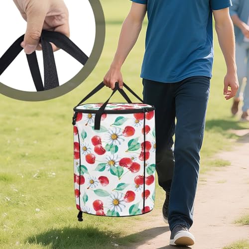 BIGCARJOB Daisy Cherry Foldable Trash Can Outside Waste Basket Bin Water Resistant Garbage Bag Recycling Bin Trash Can with Lid and Clip(23 Gallons), 22.83x17.71 in - color: Daisy Cherry