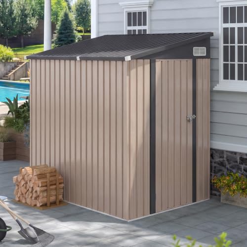 Aoxun 4x6 FT Lean-to Metal Storage Shed,Sloped Roof Outdoor Garden Cabinet - size: 4x6 FT
