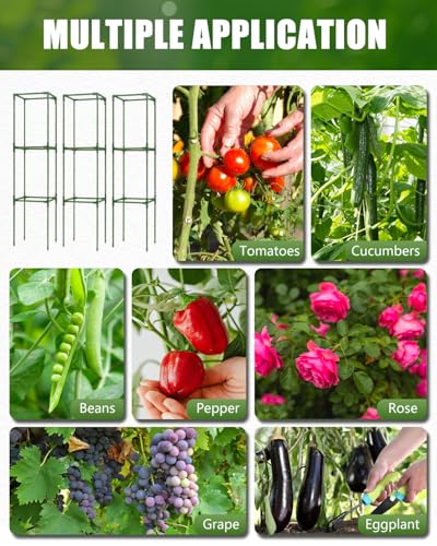 3 Pack 47 Inch Heavy Duty Height Adjustable Square Tomato Cage - color: Dark Green
