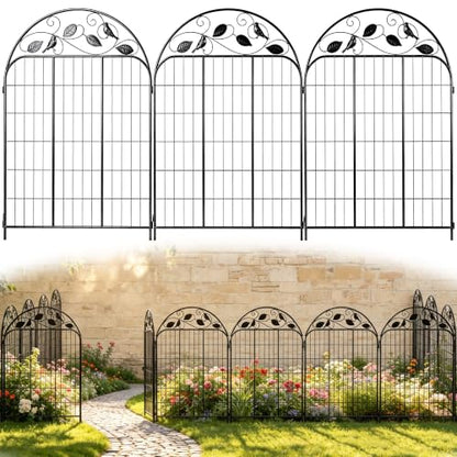 Decorative Garden Fence, 40in H x 36ft L Arched Metal Animal Barrier Fence, Rustproof Dog Fence Outdoor, 16 Panels Sturdy No Dig Garden Border Fence for Flower Beds, Landscaping and Yard - size: 16 Panels-40in(H)x36ft(L)-Dome