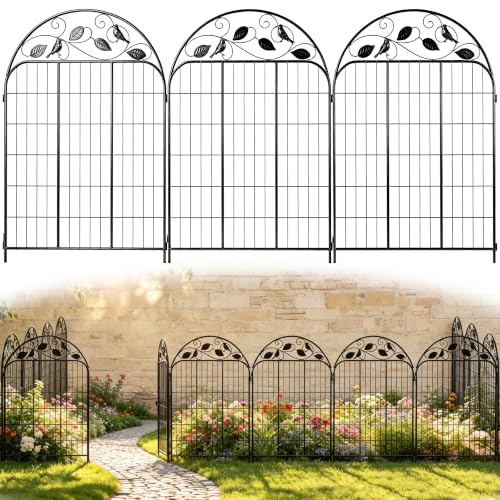 Decorative Garden Fence, 40in H x 36ft L Arched Metal Animal Barrier Fence, Rustproof Dog Fence Outdoor, 16 Panels Sturdy No Dig Garden Border Fence for Flower Beds, Landscaping and Yard - size: 16 Panels-40in(H)x36ft(L)-Dome