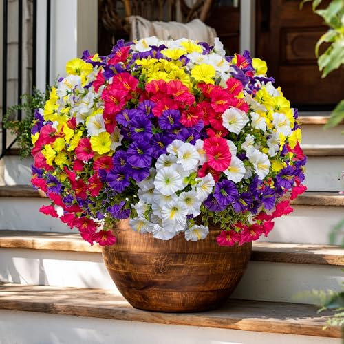 AXYLEX Artificial Morning Glory Outdoor, 16 Bundles Fake Flowers - color: Multi16pcs - Red Pink+purple+yellow
