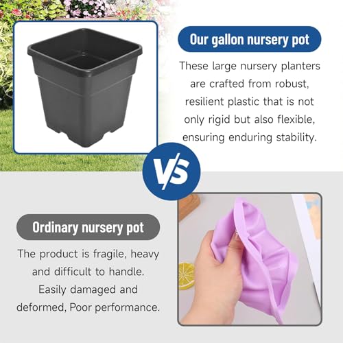 WFLNHB 5 Gallon Square Pot Square Plastic Plant Pots 10 Pcs Nursery Pot - color: Black, size: 5 Gallon-10 Pcs