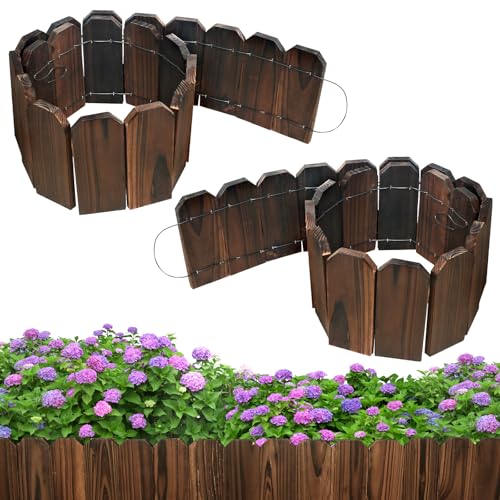 Mulctun Wood Garden Edging - 5.9" H X 47" L Sturdy Wooden Landscape Edging, Small Flower Bed Edging Borders, Decorative Wooden Garden Fence for Yard Flower Bed Lawns Pathway Tree (2 Packs) - color: 5.9" H X 47" L（Brown）, size: 2 Packs