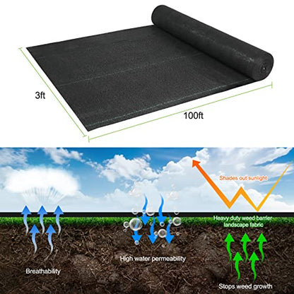 Jevrench 5 oz Heavy Duty Weed Barrier Landscape Fabric, 3 x 100 ft - size: 5oz - 3ft x 100ft