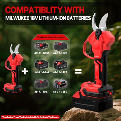 2-In-1 Electric Pruning Shears for Milwaukee 18V Battery, 1.2'' Cut Diameter Cordless High Branch Cutter with 8FT Reach Extension Pole, Brushless Motor Pruner for Gardening Tree Trimming (No Battery)