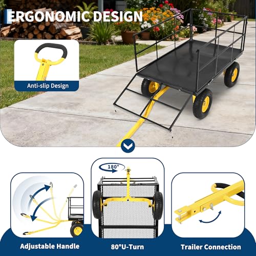 Garvee 1500 LB Heavy Duty Garden Wagon Cart, Outdoor Metal Utility Trailer - color: Black, size: 1500 Lbs