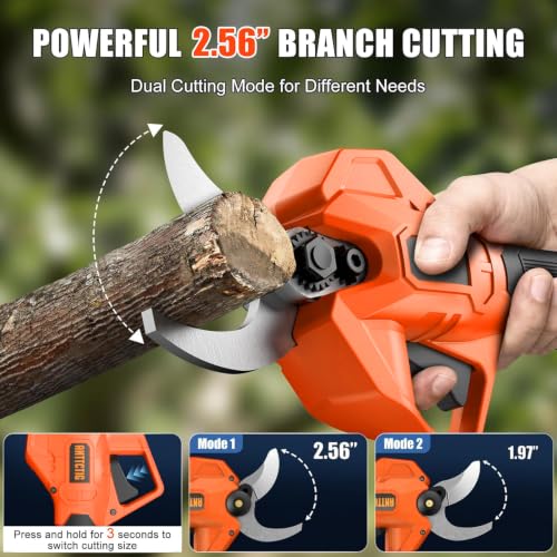 Electric Pruning Shears, 2.56-Inch Cut, 2 Batteries & Spare Blades - color: Orange