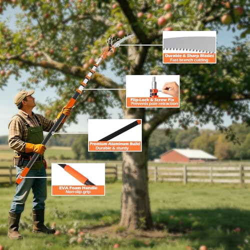 30FT Reach Manual Pole Saw, Tree Trimming Pruner with 5-24 FT Extendable Flip & Screw Dual Lock, Adjustable Long Handle High Reach Cutter for Yard & Garden - size: 5-24FT