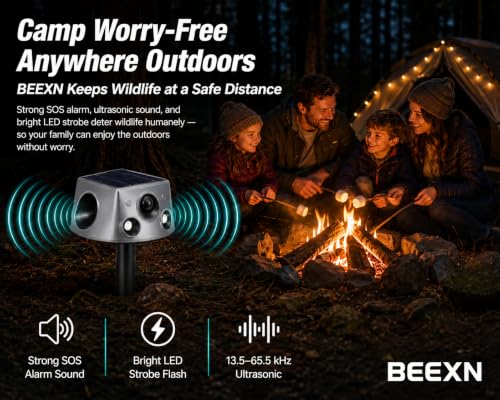 2026 Upgraded Solar Animal Repeller Outdoor, 240° Dual-Sided Ultrasonic Cat Deterrent, Motion Activated Deer Raccoon Squirrel Dog Rabbit Skunk Repellent, IP66 Waterproof, USB-C + Solar