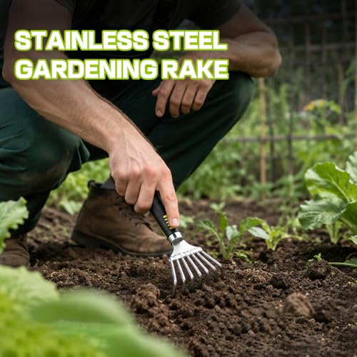 Small Hand Rake, 8 Inch Compact Weed Puller Tool,Mini Garden Leaf Claw Rake