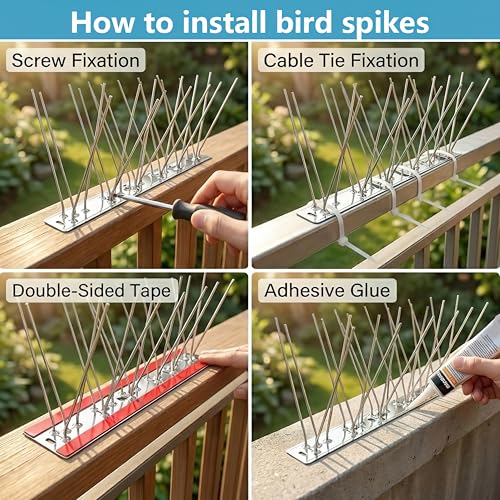 Bird Spikes Install,304 Stainless Steel Bird Deterrents Spikes for Outside to Keep Birds Away Bird Scare Devices Outdoor (60, Metal) - color: Metal