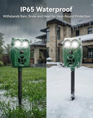 2 Pack Solar Ultrasonic Animal Repeller with Motion Sensor, Deer Repellent Devices with LED Light, Waterproof Cat Repellent Outdoor, Dog Deterrent for Yard Garden to Repel Raccoon, Squirrel, Fox