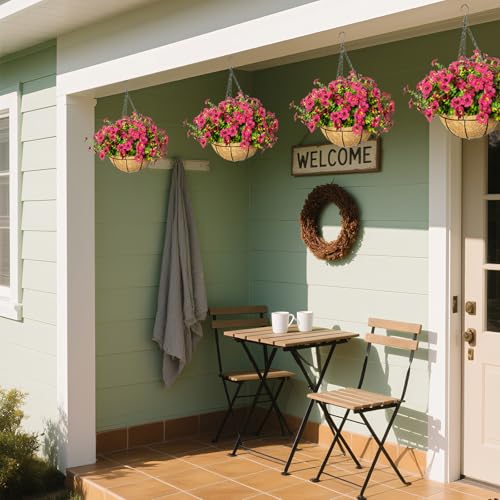 Artificial Hanging Flowers, UV Resistant, 12 Bundles, Rose Red - color: Rose Red