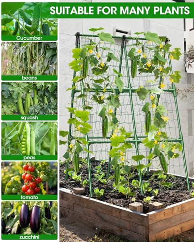 MYMULIKE 2 Pack Cucumber Trellis, Garden Trellis for Climbing Plants Outdoor, A-Frame Cucumber Trellis for Raised Bed, Plant Grow Support for Tomato, Squash, Vegetable, Flower(33"x47"x2Pcs)