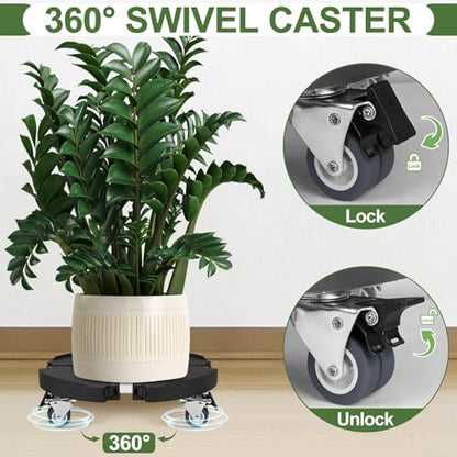 Plant Caddy Stand with 360° Wheels Adjustable 15-22 Inch Rolling Plant Stand Heavy Duty Large Plant Cart Dolly with Casters 440lbs Capacity for Large Planter, Garden Pot, Flower Pot, Black, 1 Pack - color: Black