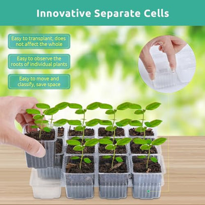 7 Packs Seed Starter Tray, 84 Separate Cells Seedling Starter Trays Kit with Humidity Dome and Base Indoor Greenhouse Mini Propagator, Reusable Seedling Tray for Plants Indoor-Clear