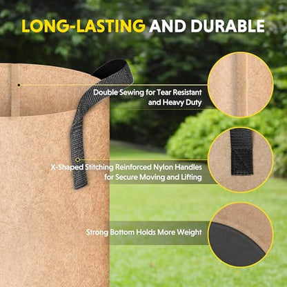 iPower Plant Grow Bag 5 Gallon 6-Pack Heavy Duty Fabric Pots, 300g Thick Nonwoven Fabric Containers Aeration with Nylon Handles, for Planting Vegetables, Fruits, Flowers, Tan 2024 Version - color: Tan, size: 5 Gallon