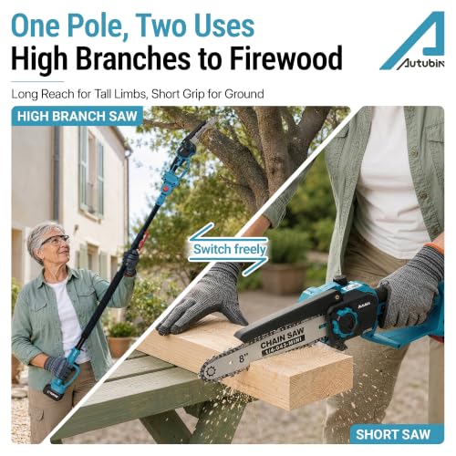 4 in 1 Pole Saw & Electric Pruning Shears Combo, 16Ft Reach, 2 Batteries