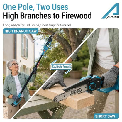 4 in 1 Pole Saw & Electric Pruning Shears Combo, 16Ft Reach, 2 Batteries