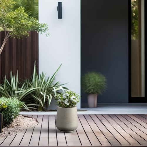 Kante Small Round Curved Weathered Concrete Planter 9.4" Dia, Outdoor - color: Weathered Concrete, size: 8.2" D