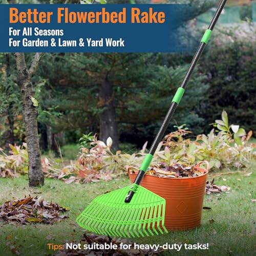 Plastic Leaf Rake with Adjustable 73'' Handle-Lightweight&Anti-Break Nylon Head,16.5'' Wide Yard & Garden Rake for Leaves, Grass, Pine Needles,Gentle On Lawn Garden-Easy to Use for Women,Seniors&Kids