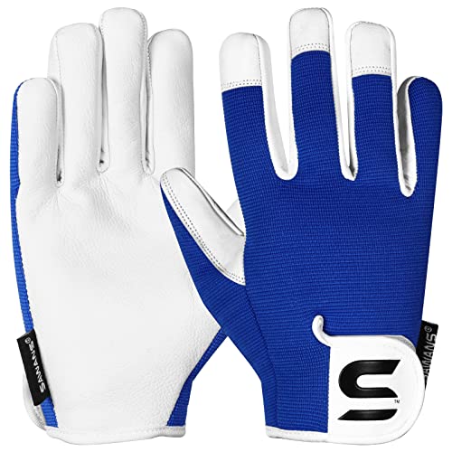 SAWANS Leather Gardening Gloves Ladies and Mens Thorn Proof Garden Gloves for Women Men Gardening Durable Work Gloves - color: Blue, size: Small
