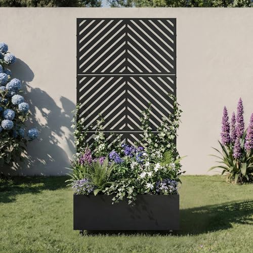 Metal Raised Garden Bed with Trellis and Wheels, 71"x35"x16" (Black-Arrow) - color: Black-arrow, size: 71"x35"x16"