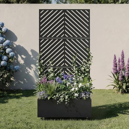 Metal Raised Garden Bed with Trellis and Wheels, 71"x35"x16" (Black-Arrow) - color: Black-arrow, size: 71"x35"x16"