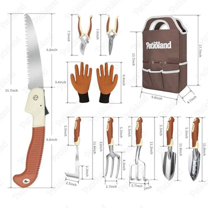 Brown Garden Tools Set 10-Piece, Gardening Gifts for Women Men - color: brown-10pcs