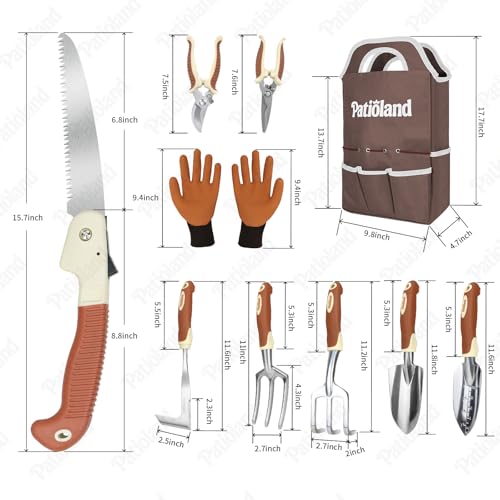 Brown Garden Tools Set 10-Piece, Gardening Gifts for Women Men - color: brown-10pcs
