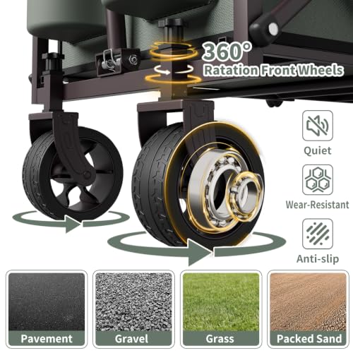 34" Extra Long Collapsible Wagon Cart, 360LBS Capacity, Green - color: Green