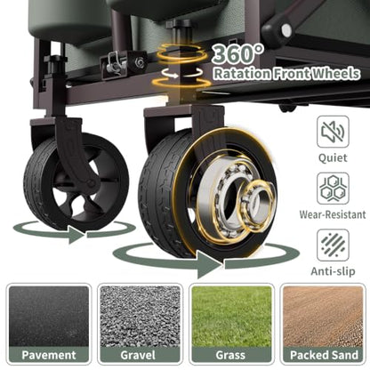 34" Extra Long Collapsible Wagon Cart, 360LBS Capacity, Green - color: Green