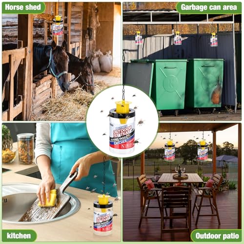 Qualirey 4 Pcs Fly Traps Outdoor Reusable Hanging Fly Jar Trap Gnat Bug Catcher Killer for All Flies Outside Filth Flies Insect Bug Control Patios Yard Ranch Barns(Yellow) - color: Yellow