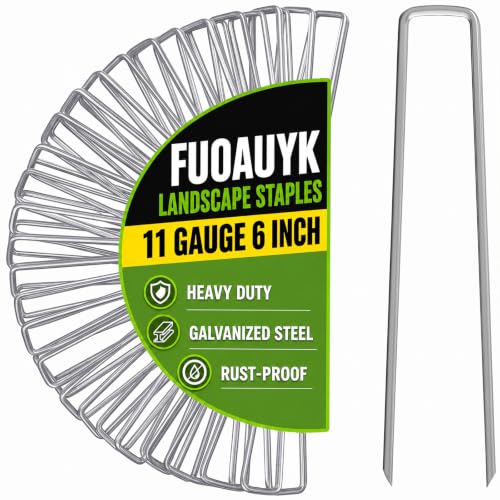 6 Inch Heavy Duty Galvanized Landscape Staples, FUOAUYK 25/50/100/150/200 Pack Garden Staples 11 Gauge for Weed Barrier and Landscape Fabric Stakes, Drip Irrigation Lawn, Yard Ground Stakes（50 Pack）