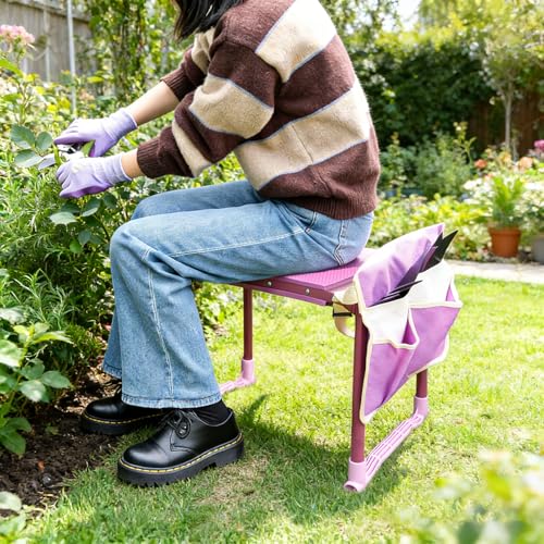 Folding Garden Stool and Kneeler, Heavy Duty Garden Kneeler and Seat, Kneeling Device for Gardening, Gardeners and Seniors (Purple) - color: Purple