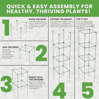 6 Pack 58" Square Tomato Cages for Garden - Large Tomato Trellis Stakes - size: 6 Pack, 58 Inches