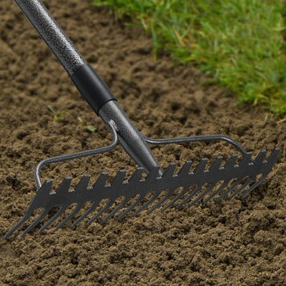 63'' Bow Rake Heavy Duty Garden Rake with Stainless Steel Handle, Tines Metal Head Rake Tool for Loosening Soil Gathering Leaf Leveling Lawn Farming Land Management Yarn Thatch Rake - size: 63"