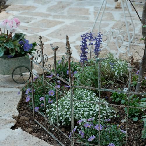 Vintage Metal Garden Fences 25.6" W x 23.2" H Rustic Distressed Green Decorative Fence Cast Iron Garden Edging Landscape Border Yard Stake Tall Picket Fence Outdoor Flower Bed Lawn Panels - color: Green