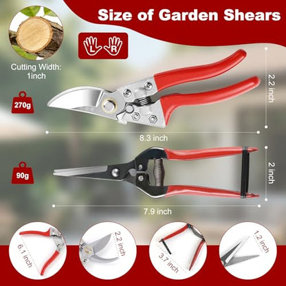 LEEPENK 2 Piece Garden Shears Set: Heavy Duty Pruning Shears with Japanese SK5 Steel Blade & Long Straight Garden Snip,Complete Pruning Shears for Gardening, Tree Trimming, Flower & Herb Cutting