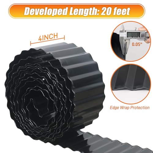 Quibbay Corrugated Metal Garden Edging, 4"×20Ft Landscape Edging Border for Lawn, Flower Bed, Garden Fence, Paver Edging, Metal Garden Edging for DIY Borders and Landscaping, Black - color: Black, size: 4 Inch × 20FT