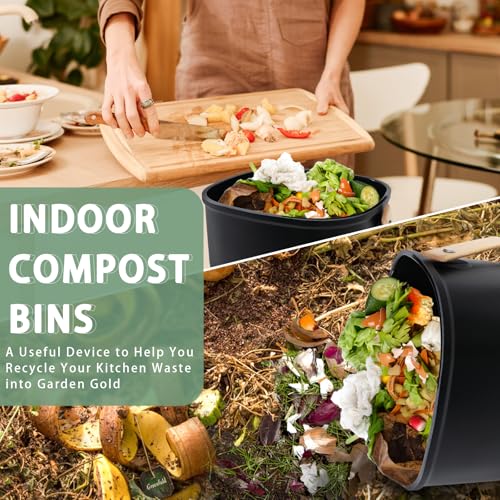 MUMTOP Compost Bin for Kitchen Countertop,1.4 Gal Bamboo Compost Container - color: B-Black