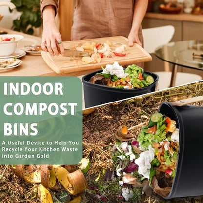MUMTOP Compost Bin for Kitchen Countertop,1.4 Gal Bamboo Compost Container - color: B-Black