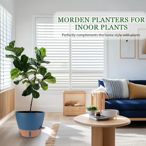 12/10/8 inch Plant Pots, Large Plastic Self Watering Planters - color: Navy Blue, size: 8/10/12 inch