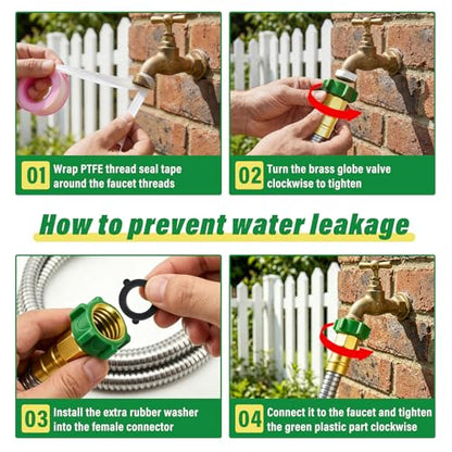 Short Garden Hose with Female to Male Metal Connector 3FT, 304 Stainless Steel Leader Hose for Hose Reel, Flexible & Kink-Free, Lightweight, No Leak Outdoor Water Pipe Extension Adapter - size: 3 FT