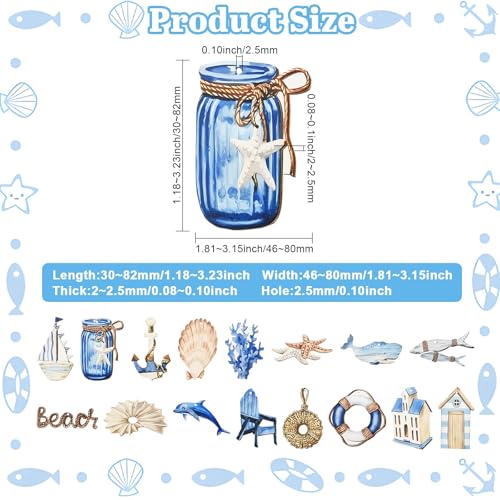 Ipotkitt 32pcs Ocean Wood Hanging Ornaments 16 Styles Sea Wooden Cutouts with Rope for Home Garden Summer Beach Party Decor DIY Crafts - color: Ocean Wood Hanging Ornaments_32pcs