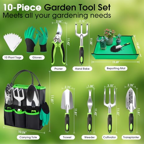 WOWBOX Garden Tools Set, 10 PCS Heavy Duty Gardening Hand Tools Kit, Green - style: Black Green