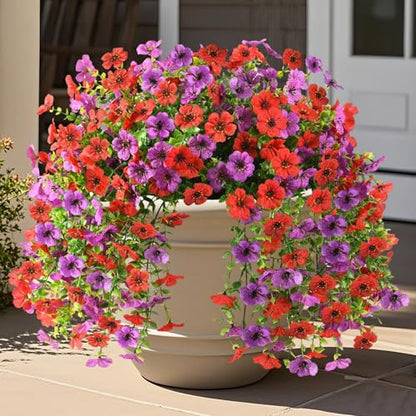INQCMY 2 Pcs Artificial Fake Hanging Flowers for Outdoors UV Resistant - color: Red Purple