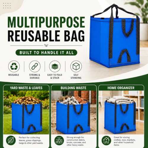 48-Gallon Heavy Duty Lawn and Yard Bag, Reusable Self-Standing Garbage Bag with Reinforced Handles (Blue - 1 Pack) - color: Blue - 1 Pack